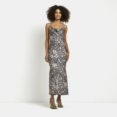 River island print midi best sale dress khaki