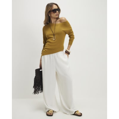 Khaki Linen Blend Asymmetric Knit Jumper