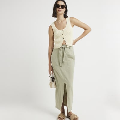 Khaki skirt river island hotsell