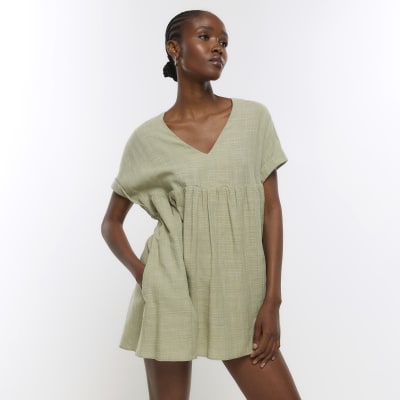 Khaki cheap linen playsuit