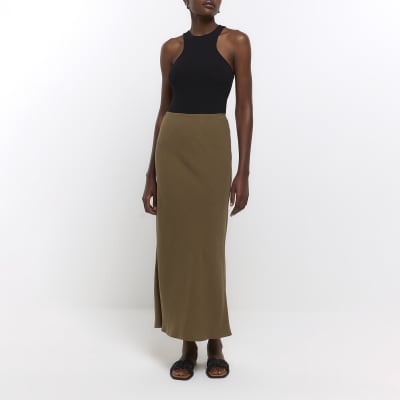 Khaki linen maxi skirt
