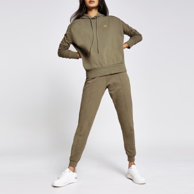 Khaki long sleeve exposed seam hoody