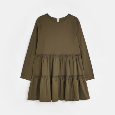 Khaki long sleeve mini dress