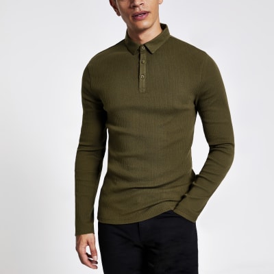 muscle fit long sleeve polo