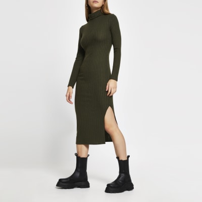 khaki long sleeve dress