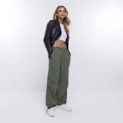 Khaki low rise parachute trousers | River Island