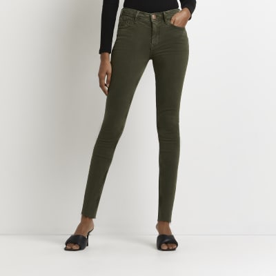 Khaki mid rise skinny jeans River Island
