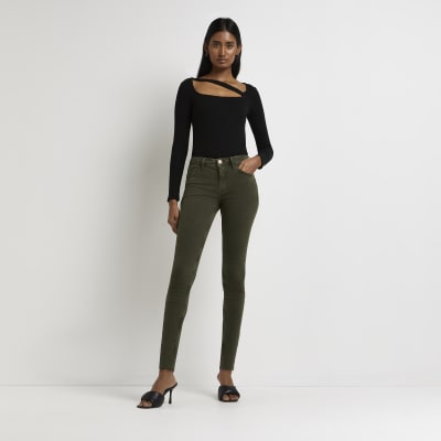 Khaki mid rise skinny jeans River Island