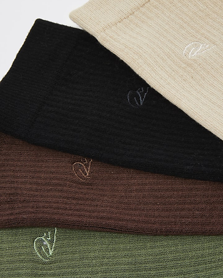 Khaki multipack RI embroidered socks gift set