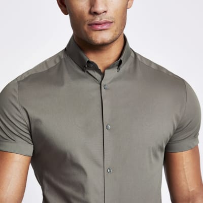 khaki muscle fit shirt