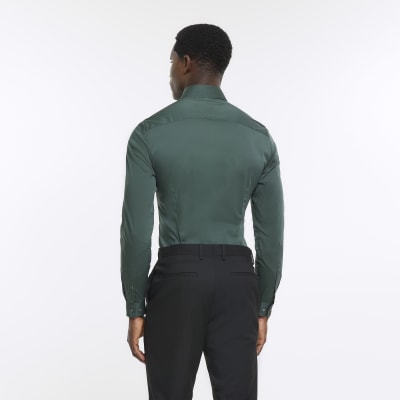 Khaki muscle fit smart shirt River Island