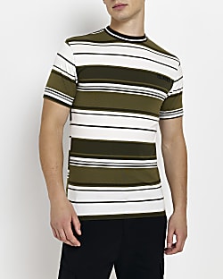 Khaki Muscle fit Stripe T-shirt