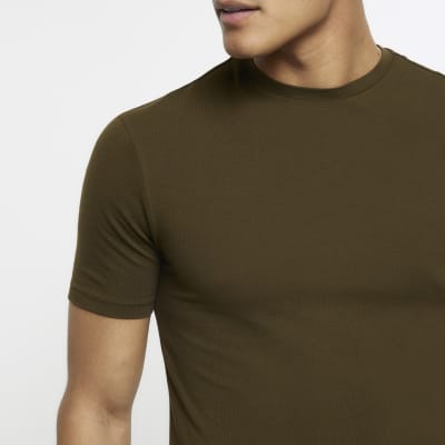 Khaki muscle fit t-shirt