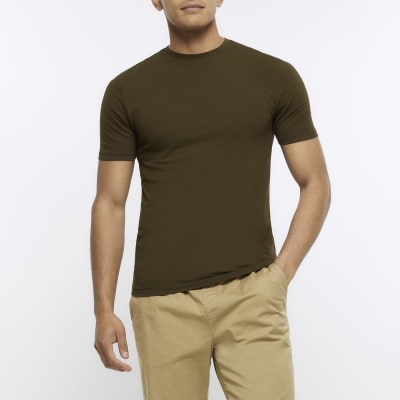 Khaki muscle fit tshirt River Island
