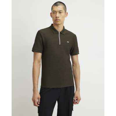 Khaki Muscle Fit Textured Polo Shirt