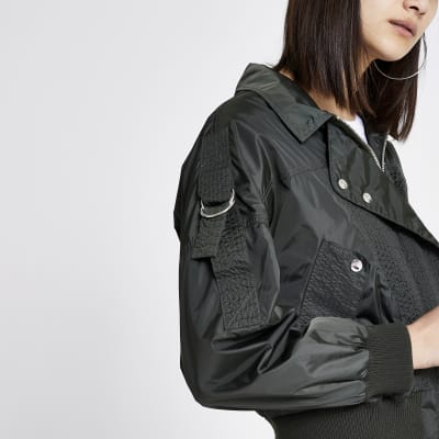 Khaki nylon stitched bomber jacket