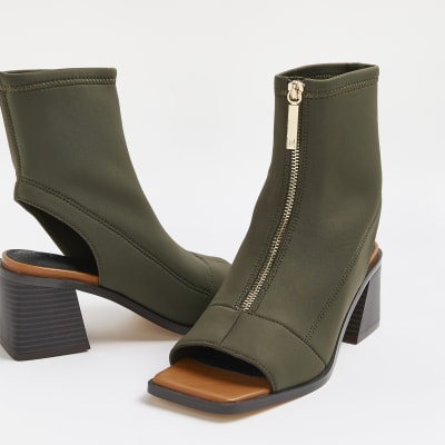 Khaki peep hot sale toe boots