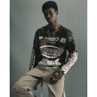 Khaki Oversized Fit Camo Waffle T-Shirt