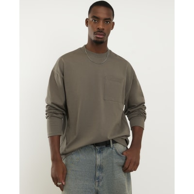 Khaki Oversized Fit Long Sleeve T-Shirt