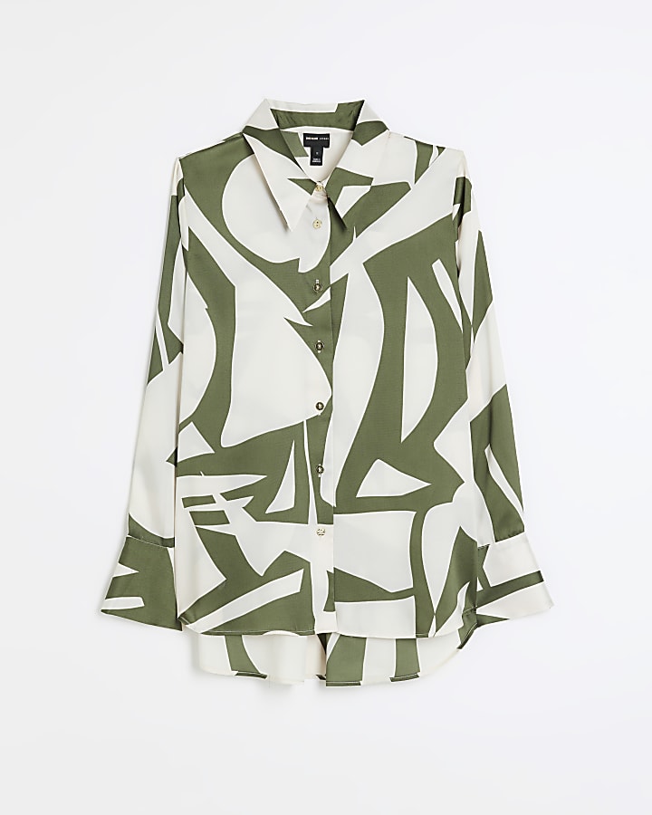 Khaki oversized satin shirt | River Island