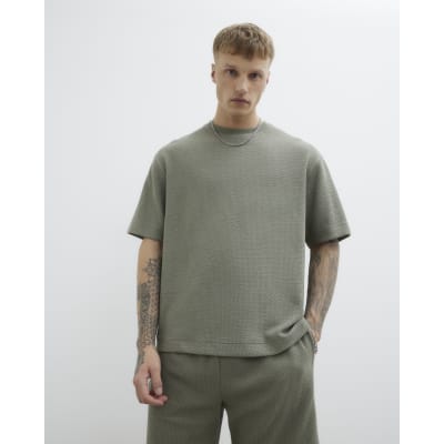 Khaki Oversized Textured Crinkled T-shirt