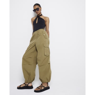 Khaki parachute cargo trousers River Island