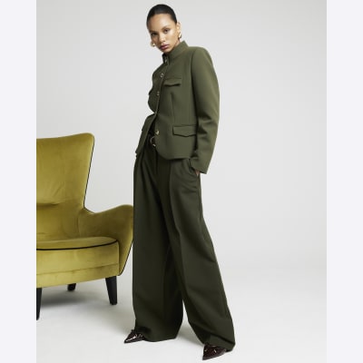 River island khaki military coat online