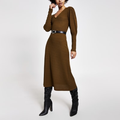 khaki midi dress uk