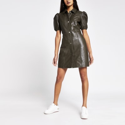 zara leather dress khaki