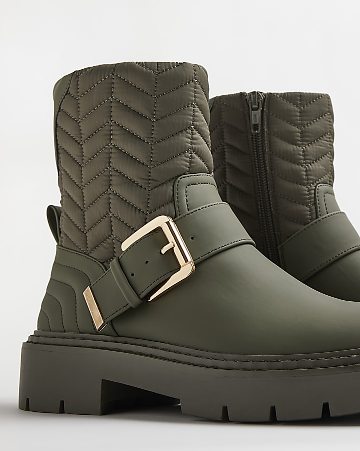 Khaki quilted ankle boots