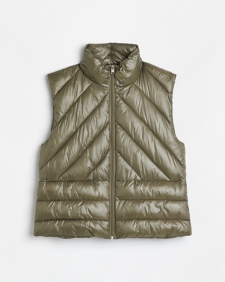 Khaki quilted padded gilet
