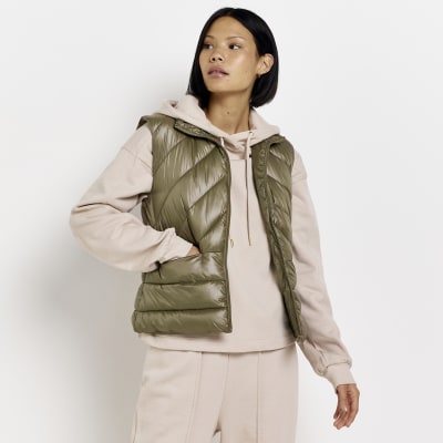 Khaki quilted padded gilet | River Island