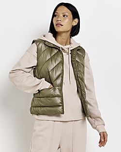 Khaki quilted padded gilet