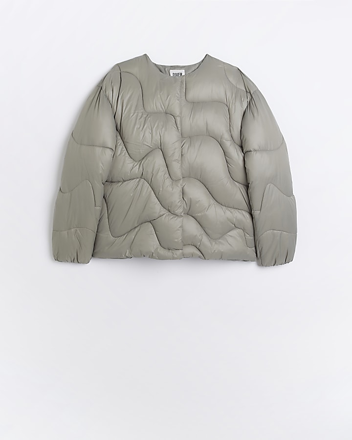 Khaki quilted puffer jacket