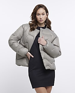 Khaki quilted puffer jacket