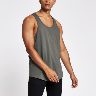 Khaki racer back vest | River Island