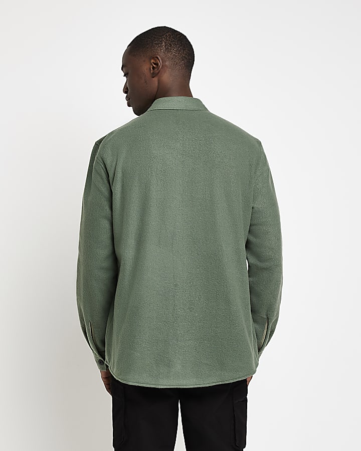 Khaki Regular Fit Brushed Fleece overshirt