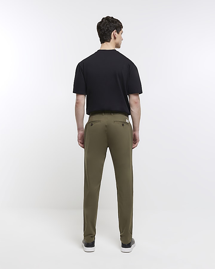 Khaki regular fit casual chino trousers