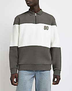 Khaki regular fit colour block sweatshirt