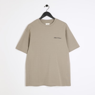 Khaki regular fit embroidered t-shirt | River Island