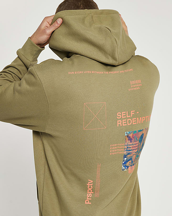 Khaki regular fit graphic hoodie