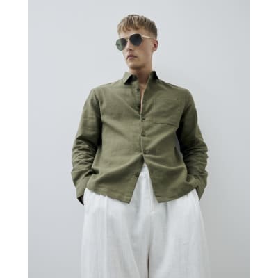 Khaki Regular Fit Linen Look Shirt