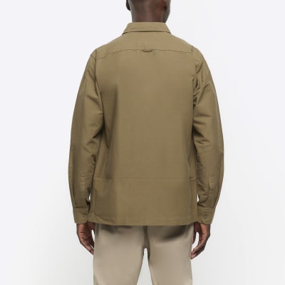 Khaki regular fit long sleeve oxford shirt | River Island
