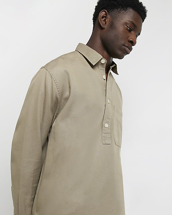 Khaki Regular fit long sleeve shirt