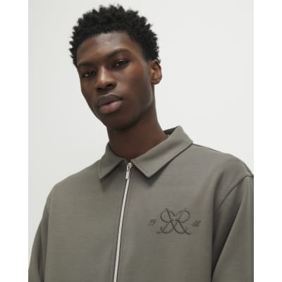 Khaki Regular Fit Monogram Zipped Shacket