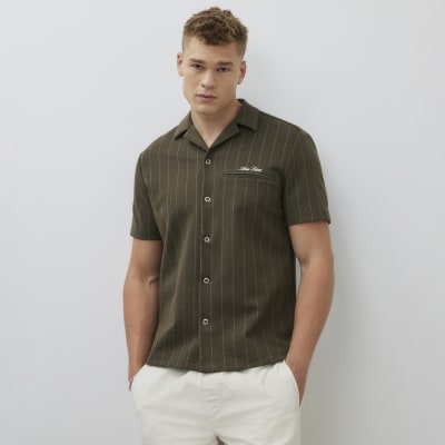 Khaki Regular Fit Pinstripe Shirt