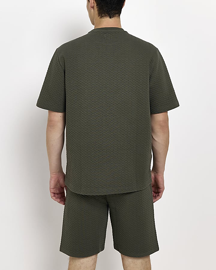 Khaki Regular fit Quilted pyjama 2 piece set