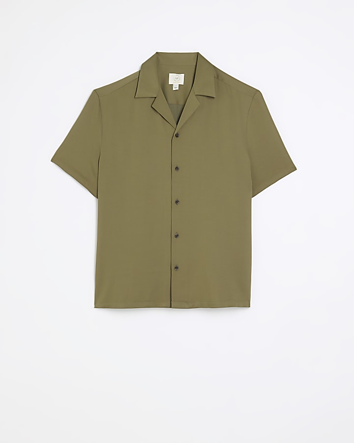 Khaki regular fit revere short sleeve shirt