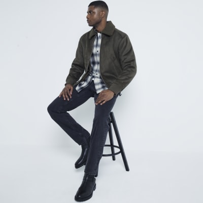 Khaki Regular fit Shearling Bomber Jacket