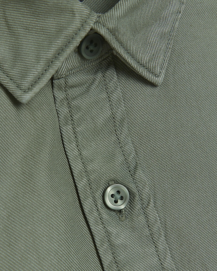 Khaki regular fit short sleeve lyocell shirt